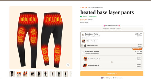 Heated ski thermal layer pants
